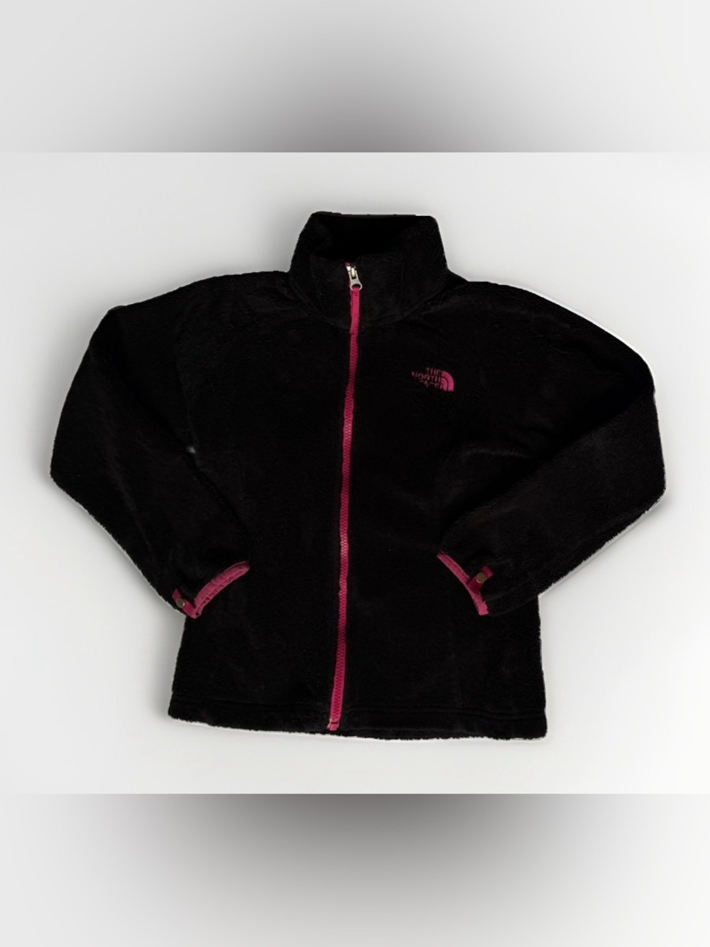 The North Face Girls Small 7/8 Black Pink Osolita Fuzzy Fleece Full Zip Jacket